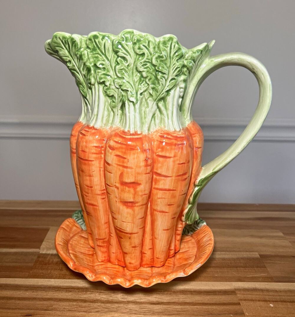 Vintage Fitz & Floyd Carrot Bunch Pitcher with Plate 1989